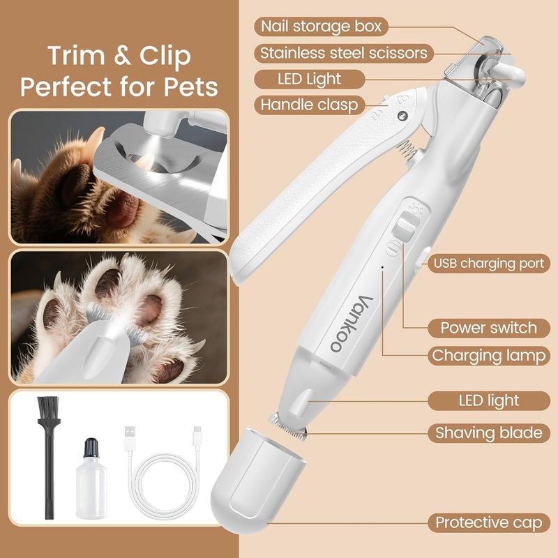 Vankoo 2 in 1 Dog & Cat Nail Clippers & Trimmers with LED Lights, Splash Guard - Pet Hair Trimmer for Around Paws, Ear, Eye,Face, Rump Rechargeable & IPX7 Waterproof Grooming Supplies for Dog, Cat - Image 2